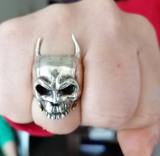 Batman Skull Ring Sterling Silver Gothic Statement Biker Jewelry