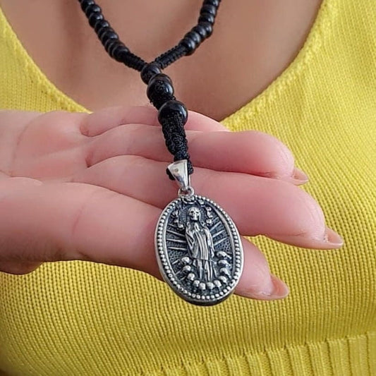 La Santa  Muerte Rosary Necklace - Handcrafted Sterling Silver