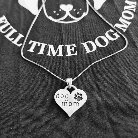 Dog Mom Heart Pendant - Paw Engraving Handmade Sterling Silver
