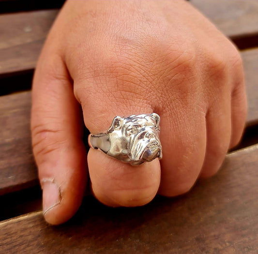 English Bulldog Ring: Handmade 925  Sterling Silver