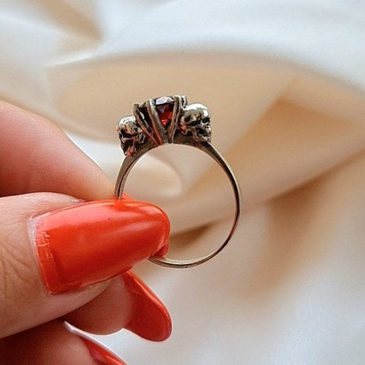 Skull Solitaire Ring: Zircon Stone Sterling Silver Gothic promise ring