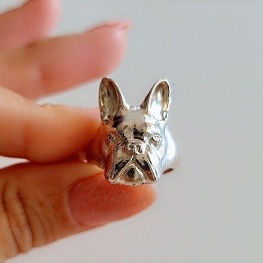 French Bulldog Ring - handmade 925 Sterling Silver