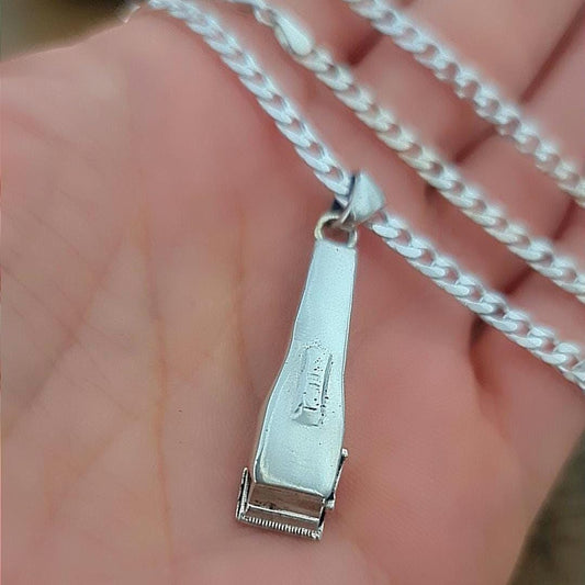 Barber Razor Pendant Necklace- Handmade Sterling Silver