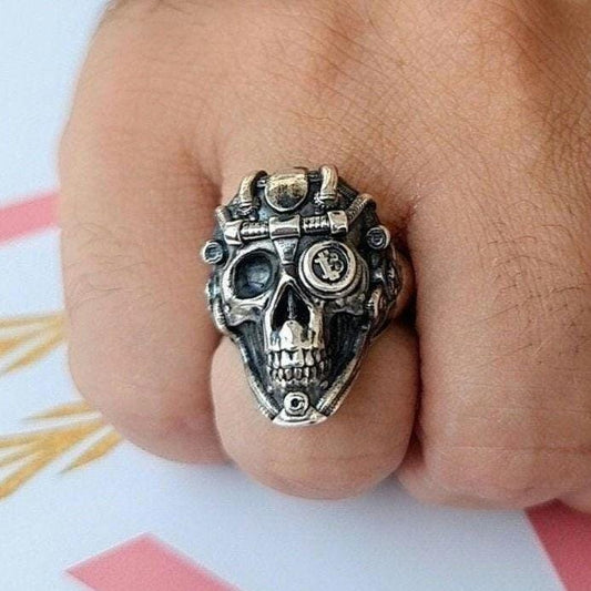 Mech Skull Ring: Handmade 925 Sterling Silver