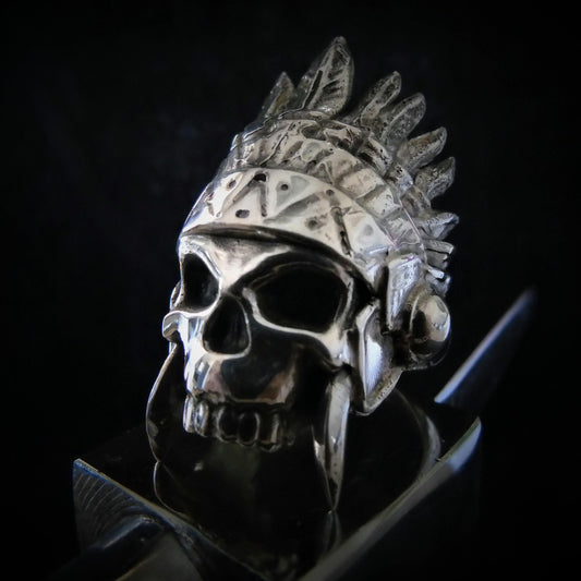 Native American Skull Ring : 925 Sterling Silver Gothic Chief Indian