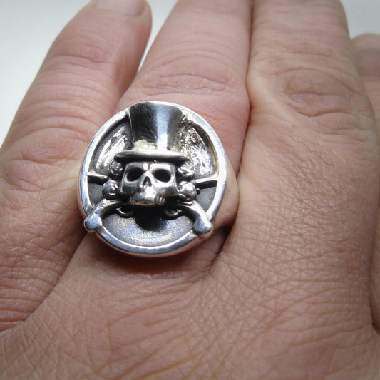 Guns and roses Skull ring -Biker ring-Handmade 925 Silver