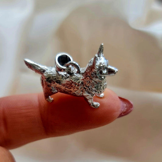 Corgi pendant :  Handmade Sterling Silver, solid figurine