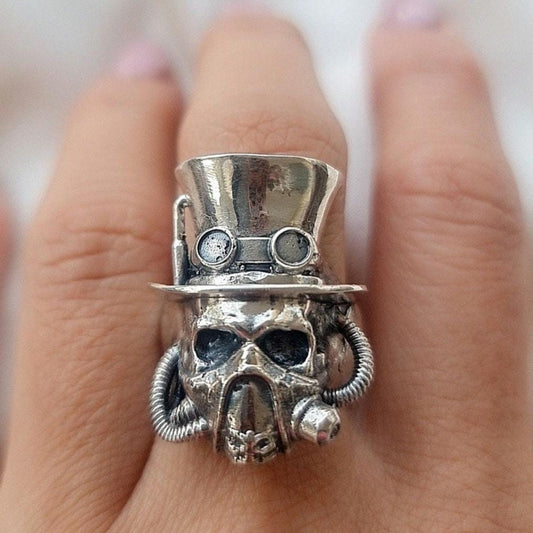 Steampunk Skull Ring -  statement 925 Sterling Silver