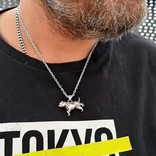 Exotic Pitbull figurine solid Pendant: Unique Statement Jewelry Handmade 925 Silver