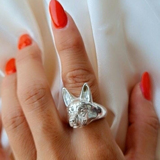 German Shepherd Ring:  Handmade 925 sterling silver immaculate details