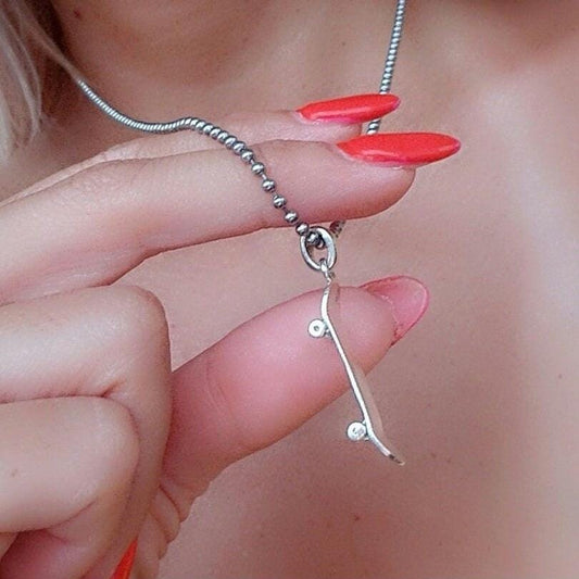 Sterling Silver Skateboard Pendant: Gift for Skater