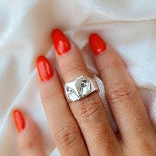 OWL RING - Handmade 925 Sterling  Silver - Stylized Animal Jewelry