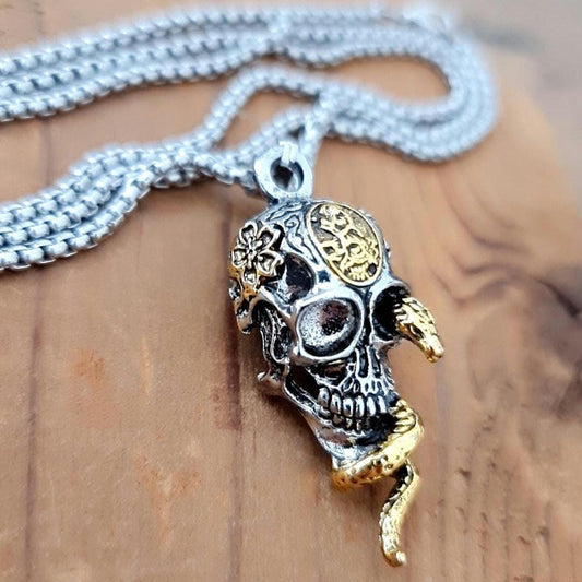 Snake & Skull gothic Necklace - Stainless Steel