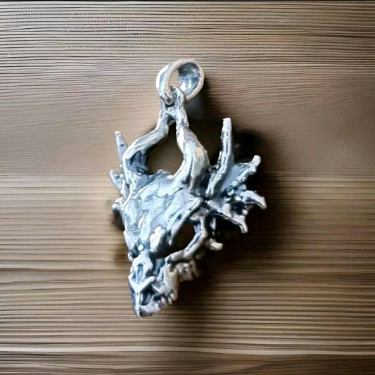 Dragon Skull Pendant : 925 Sterling Silver - Gothic Fantasy Jewelry