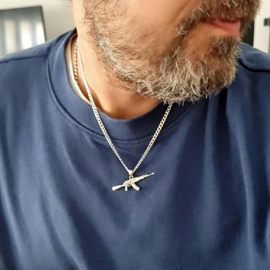 AK47 Kalashnikov Gun Pendant - 925 Sterling Silver  automatic gun