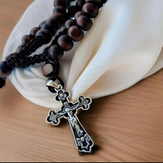 Sterling Silver Rosary Necklace, Christian Cross Pendant, Catholic Prayer Necklace, Religious Jewelry , Cross Necklace