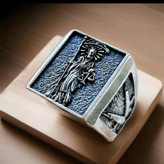 Santa Muerte Silver Ring :Handmade Sterling Silver- Statement  Skull Jewelry