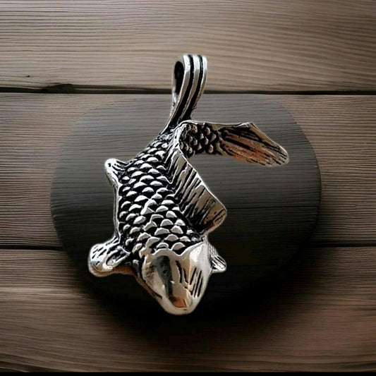 Koi Fish Pendant:Handmade Sterling Silver,  Lucky Japanese Necklace