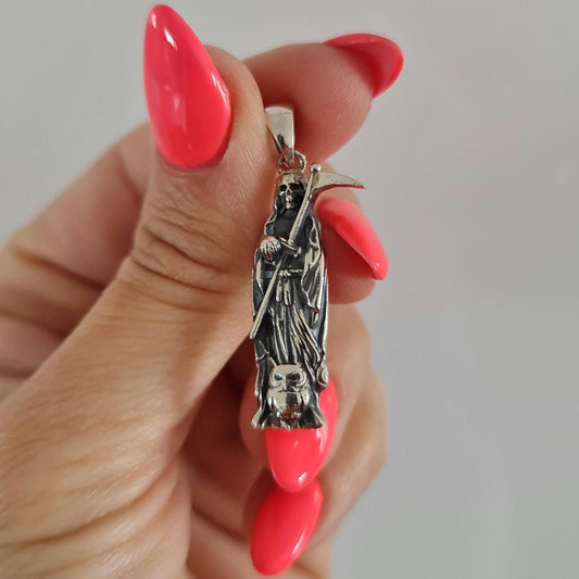 Santa Muerte Scythe pendant :  Handmade 925 Sterling Silver