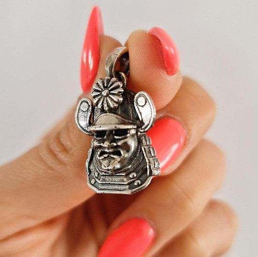 Samurai Mask Pendant: Gothic Japanese - Handmade Sterling Silver