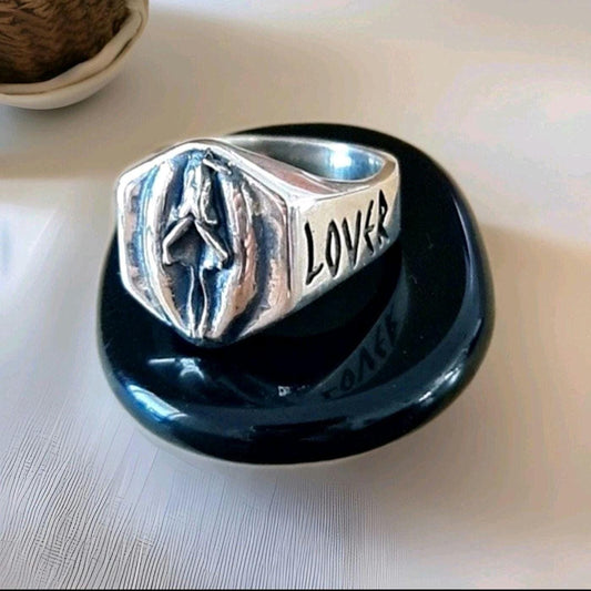 Vulva  "PUSSY LOVER" Ring - Handmade 925 Sterling Silver   Signet Ring