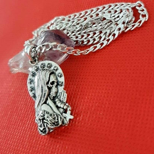 Santa Muerte praying Pendant ,  handmade 925 SterlingSilver , Holy Death