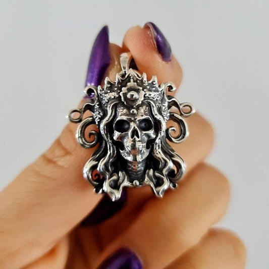 Crowned Skull Pendant: Gothic Handmade Sterling Silver