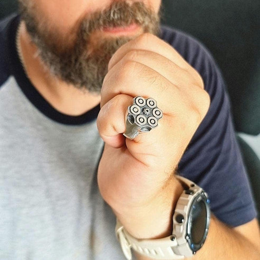 Bullet Revolver Ring - Ammo Signet Ring: Sterling Silver  Bullet Casing