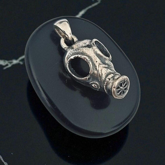gas mask Pendant Sterling Silver - Steampunk jewellery, WWII Inspired War