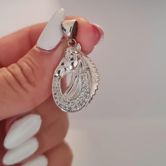 Horse Head Pendant: Horseshoe  hand-set sparkling zircon