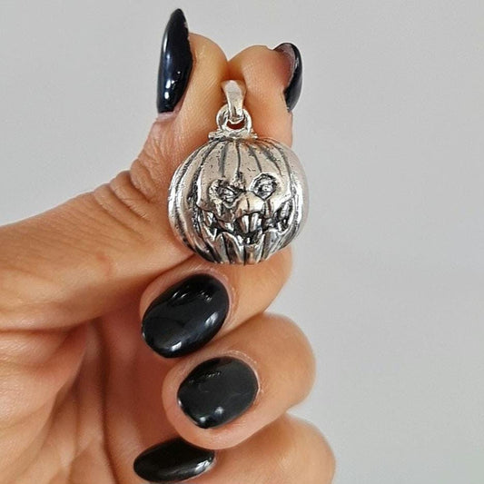 Jack-o'-Lantern Pumpkin Pendant -Handmade Sterling Silver