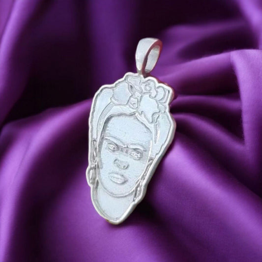 Frida Kahlo Pendant:Handmade Sterling Silver , Artistic Jewelry