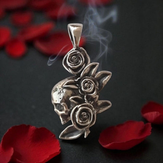Skull & Roses Pendant Necklace - 925 Sterling Silver