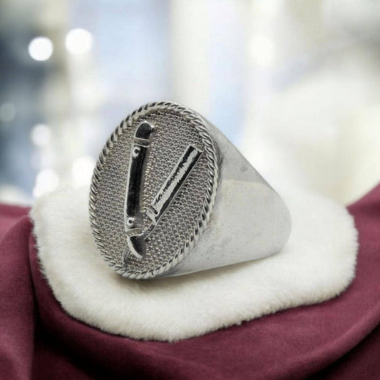 Barber Razor Signet Ring - Handmade Sterling Silver- Statement Ring