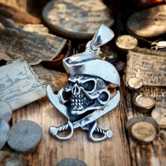 Pirate Skull Necklace: Cross Swords Pendant 925 Sterling  Silver