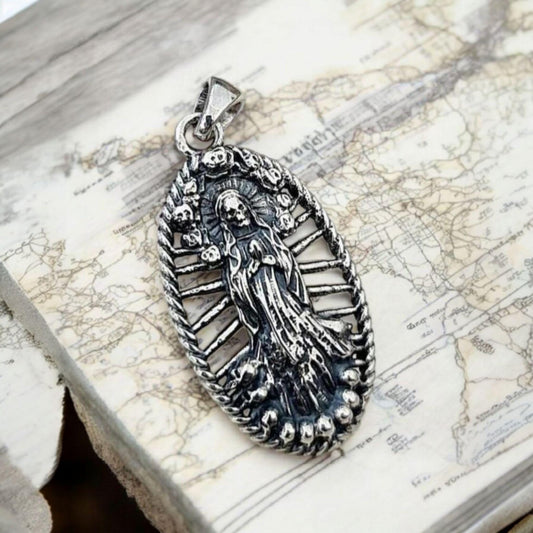 Santa Muerte Pendant  - handmade 925  sterling silver "amuleto de plata"