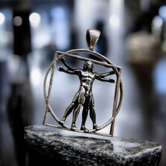 Leonardo da Vinci Vitruvian Man Pendant - Handmade  925 Sterling Silver  Leonardo da Vinci Inspired