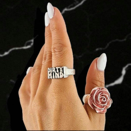 Signet Ring"DIRTY MIND"  , Handmade Sterling Silver for Men and Women
