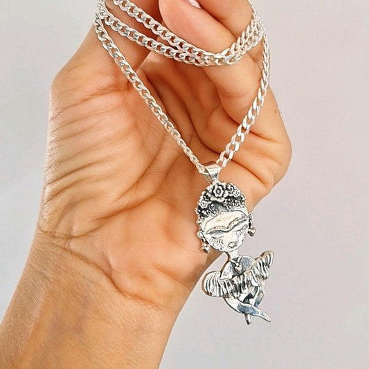 Little Frida Statement Pendant: Sterling Silver- 6 cm tall
