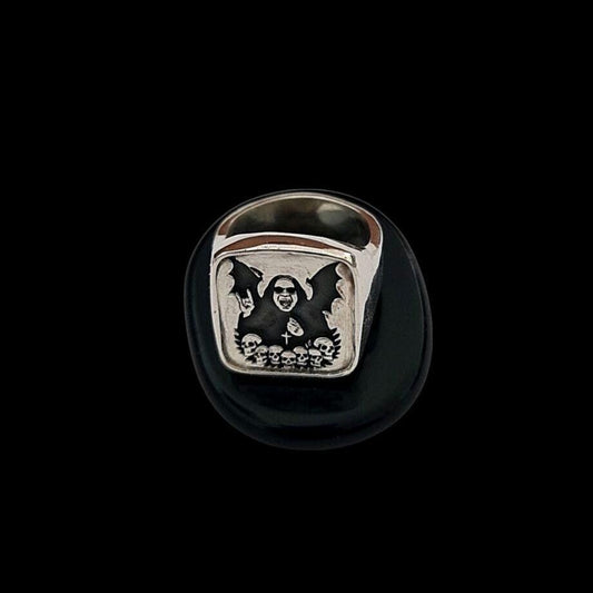 OZZY OSBOURNE Signet Ring : Handmade 925 Sterling Silver Gothic bat Ring