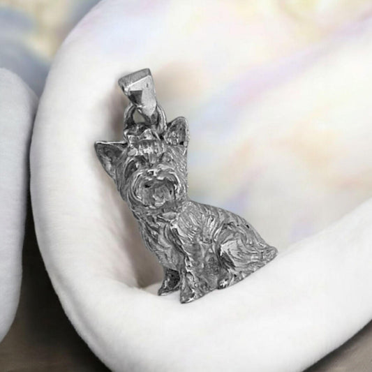 Yorkshire Terrier figurine Large Pendant Necklace:  sterling silver
