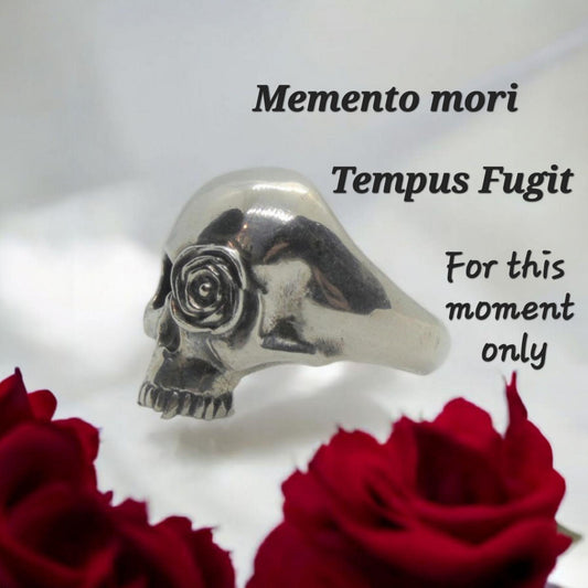 Rose Skull Ring: 925 Sterling Silver, Gothic inspired by memento mori
