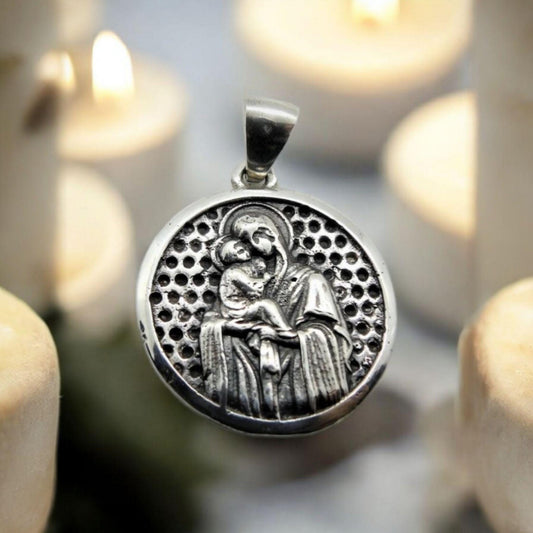 Virgin Mary Pendant Necklace : 925 Sterling Silver Religious Icon