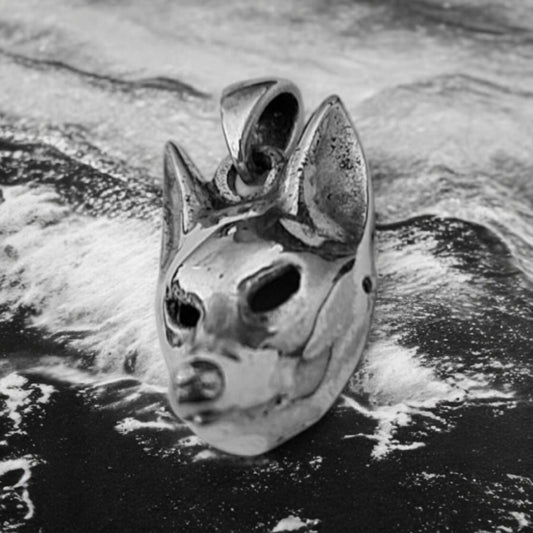 Sterling Silver Fox Mask Pendant  Animal Totem Charm