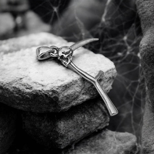 Grim Reaper Scythe with skull Pendant: Sterling Silver , Gothic necklace