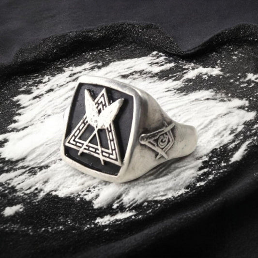 Masonic Sterling Silver Ring: Freemason Symbol