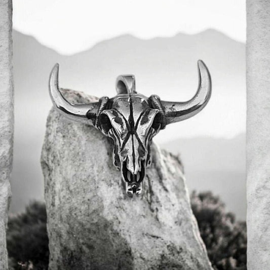 Bull Skull Pendant: Native American Western Amulet Sterling Silver