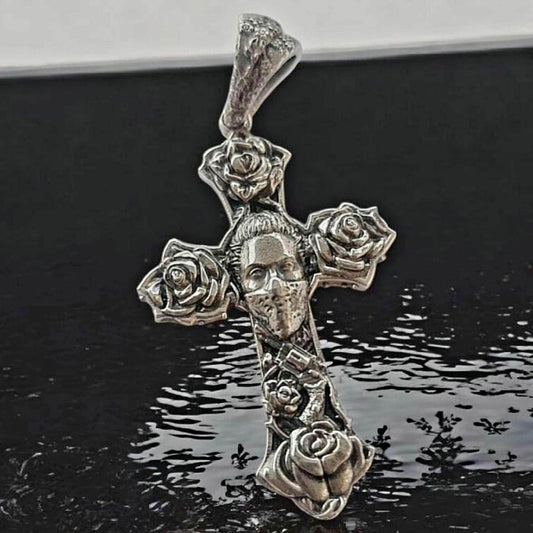 Chicano Tattoo Cross Pendant- Handmade Sterling Silver