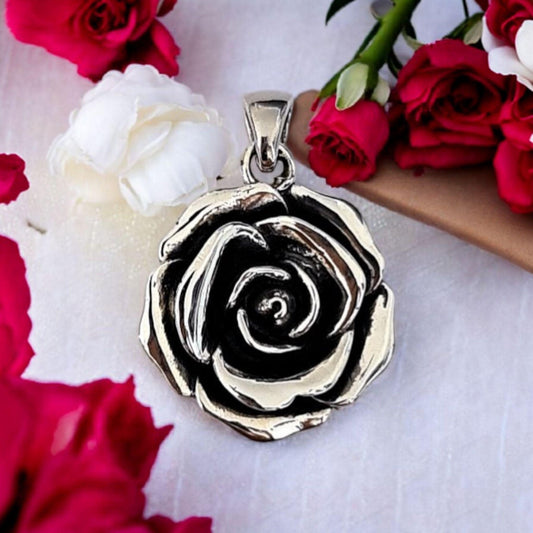 Large Rose Pendant _  Handmade 925 sterling silver