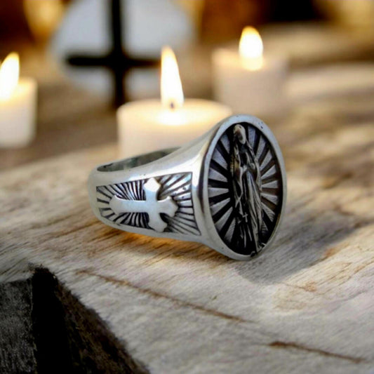 Virgin Mary's Embrace Ring - Handmade Sterling Silver Holy Mother's Love